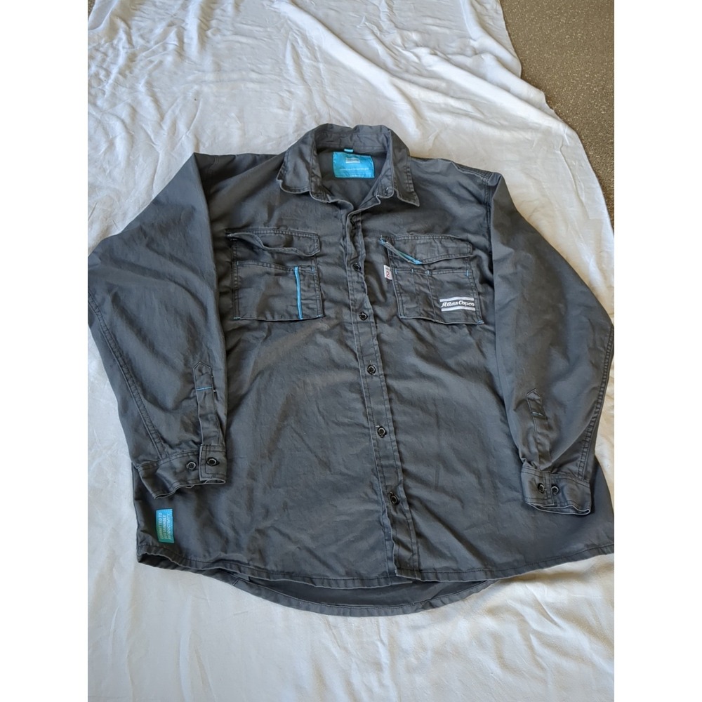 Atlas Copco FR Button Long Sleeve Shirt Gray Sz 2X Fire Resistant Work Wear‎